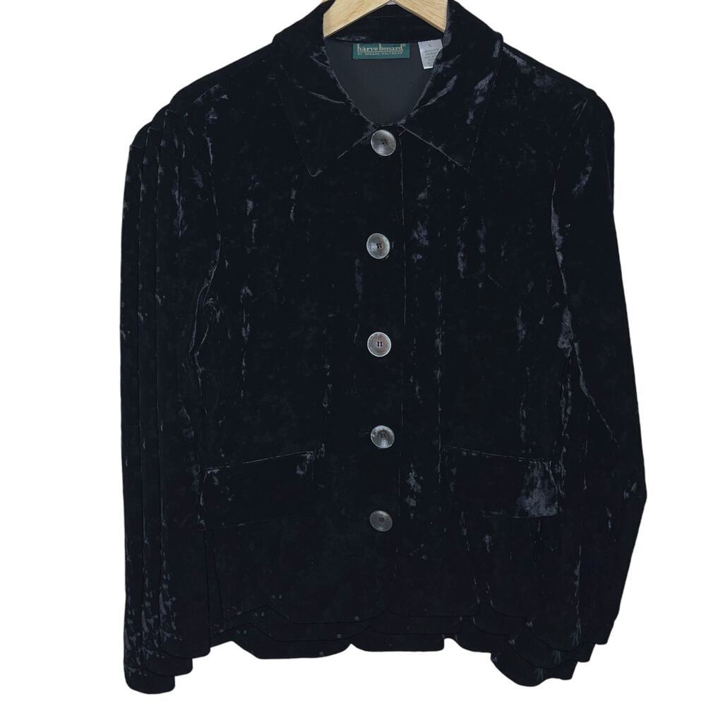 Harve Benard Womens Large Black Velour Stretch Button Front Jacket New